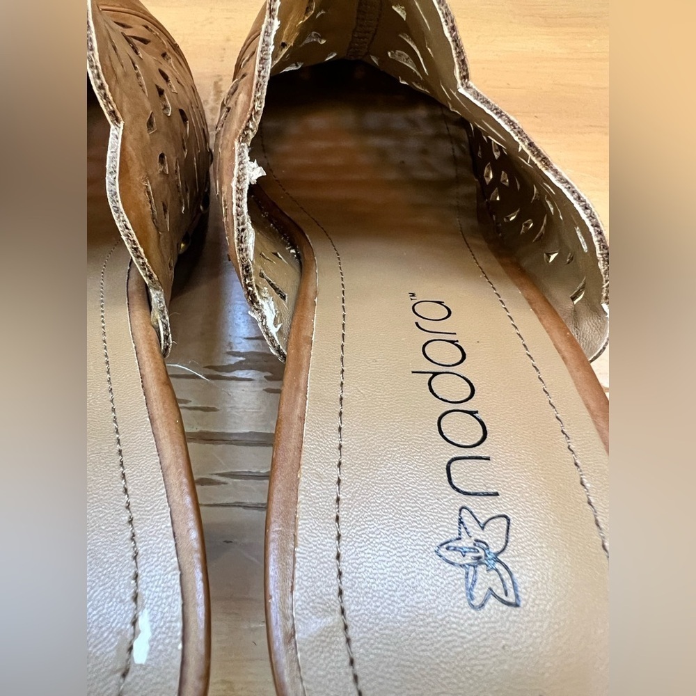 Nadara Brown Leather Clogs with Intricate Cut-Outs and Wooden Heel - Picture 4 of 11